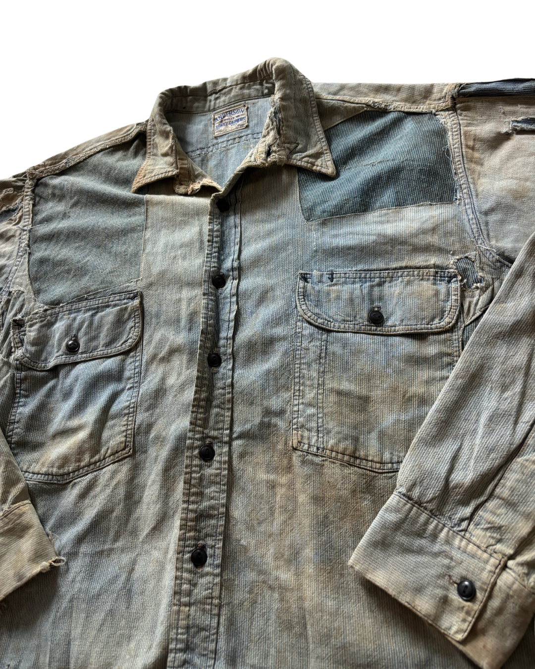 1930's 40's Cotton Pin Check Repaired Work Shirt