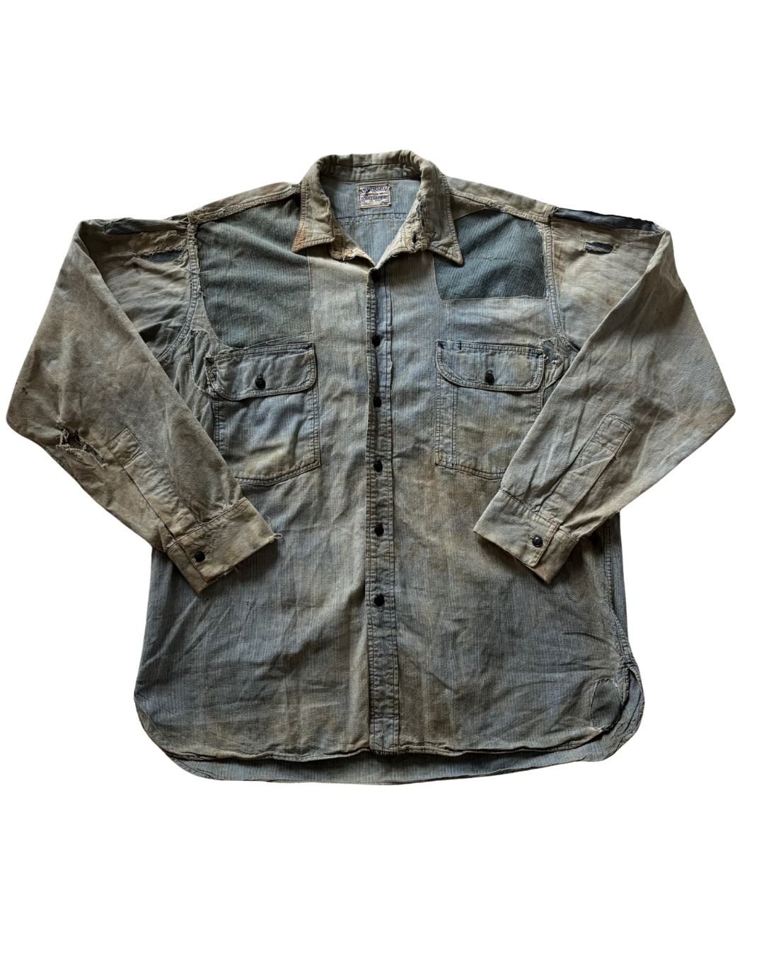 1930's 40's Cotton Pin Check Repaired Work Shirt