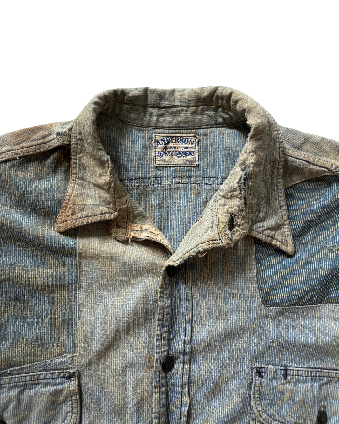 1930's 40's Cotton Pin Check Repaired Work Shirt