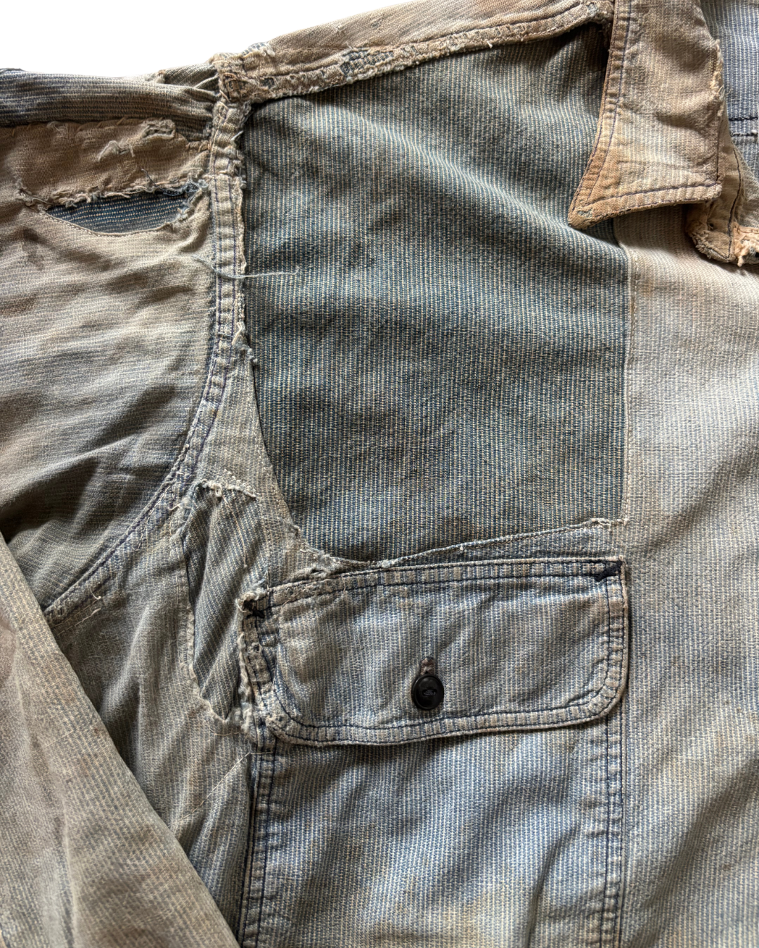 1930's 40's Cotton Pin Check Repaired Work Shirt