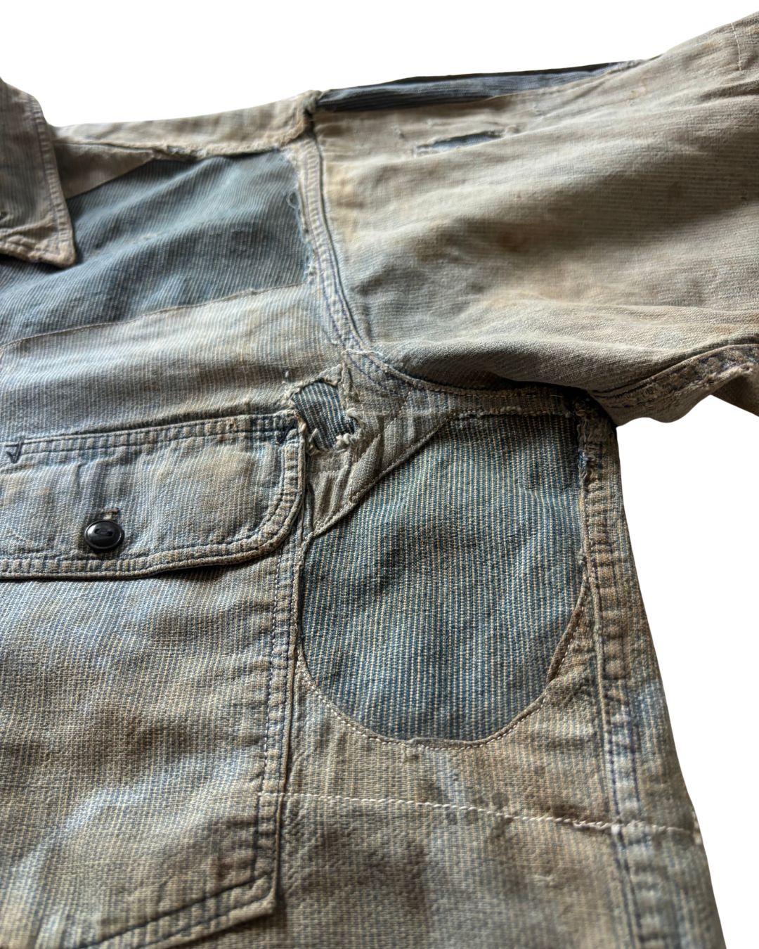 1930's 40's Cotton Pin Check Repaired Work Shirt