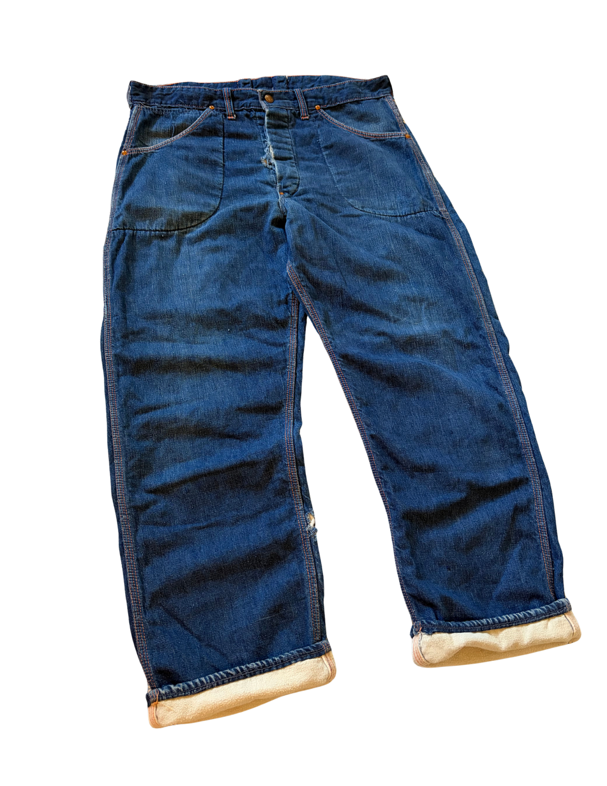1940's Strong & Reliable Dark Cotton-Lined Jeans